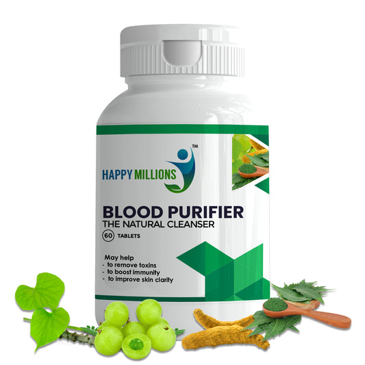 HappyMillions Blood Purifier Tablets | Ayurvedic Detox for Clear Skin & Immunity Boost | Neem, Giloy, Amla, Haldi | Supports Liver Health | 60 Tablets
