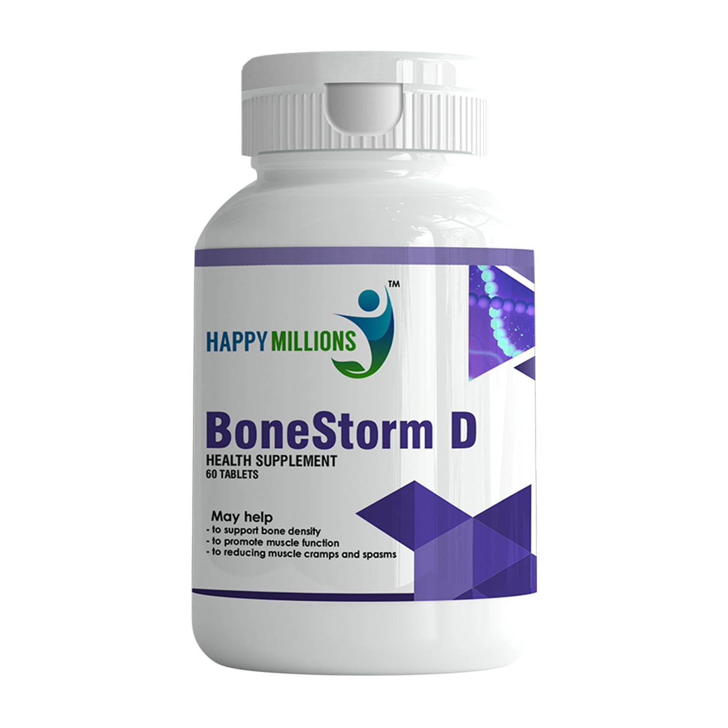HappyMillions BoneStorm D Tablets | Calcium, Vitamin D3, Magnesium & Zinc | Supports Bone Density & Joint Health | Reduces Muscle Cramps | 60 Tablets