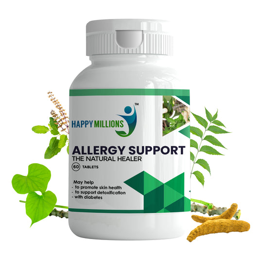 HappyMillions Allergy Support Tablets | Natural Relief from Seasonal Allergies | Supports Immune, Respiratory & Skin Health | 60 Tablets