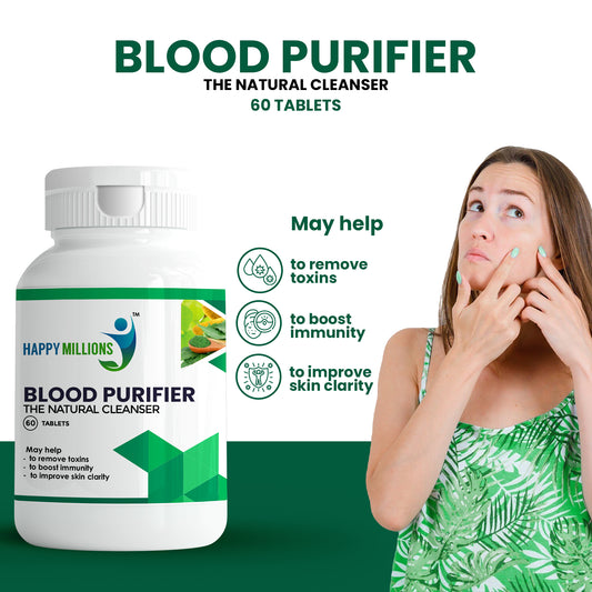 HappyMillions Blood Purifier Tablets | Ayurvedic Detox for Clear Skin & Immunity Boost | Neem, Giloy, Amla, Haldi | Supports Liver Health | 60 Tablets