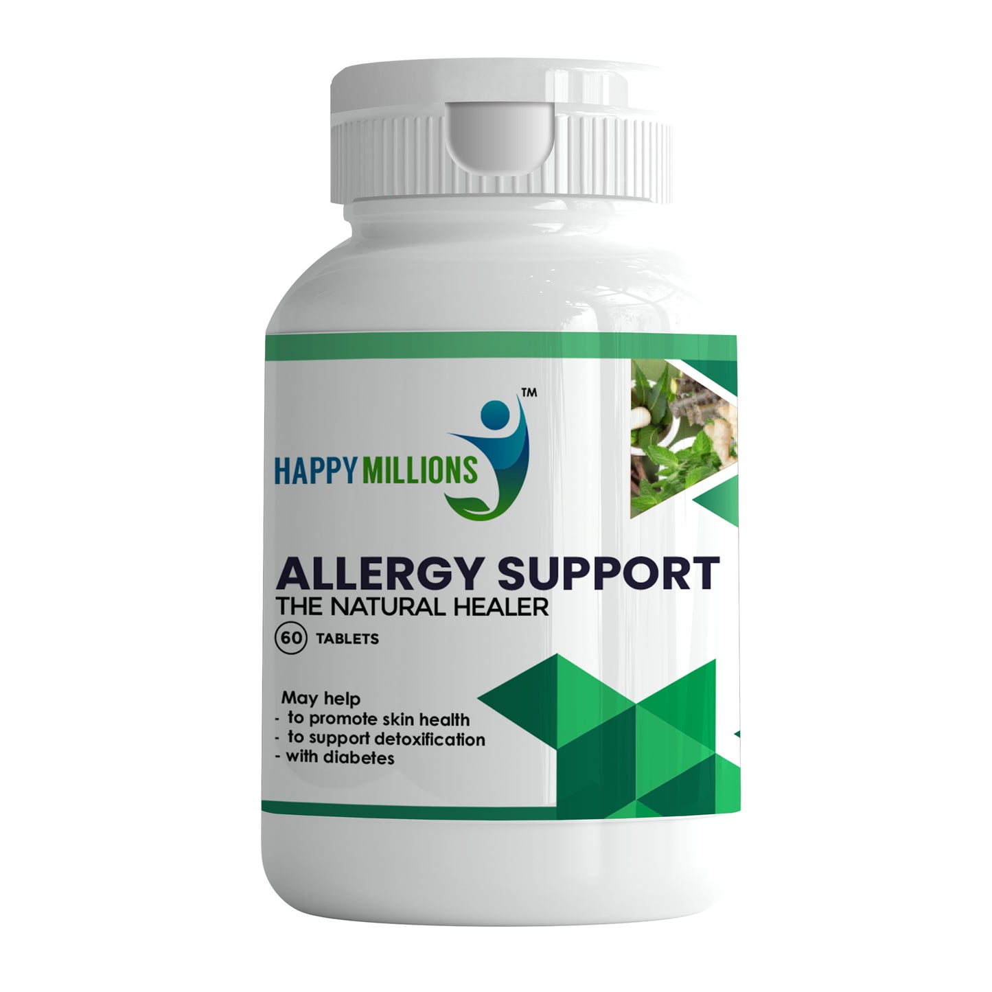 HappyMillions Allergy Support Tablets | Natural Relief from Seasonal Allergies | Supports Immune, Respiratory & Skin Health | 60 Tablets