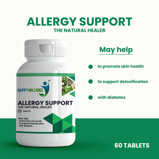 HappyMillions Allergy Support Tablets | Natural Relief from Seasonal Allergies | Supports Immune, Respiratory & Skin Health | 60 Tablets