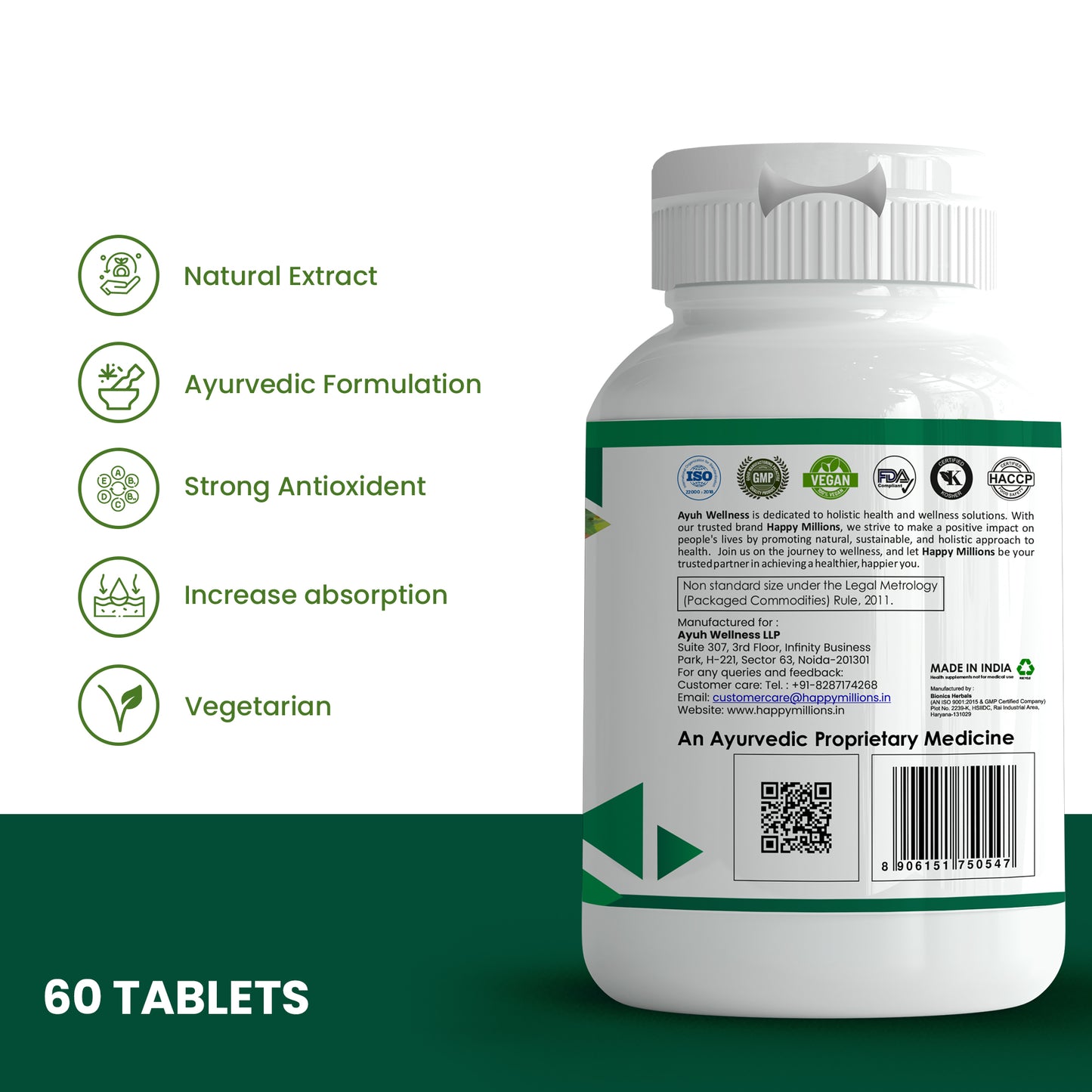 HappyMillions Blood Purifier Tablets | Ayurvedic Detox for Clear Skin & Immunity Boost | Neem, Giloy, Amla, Haldi | Supports Liver Health | 60 Tablets