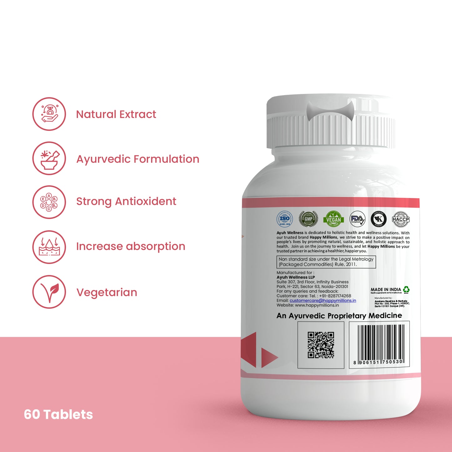 HappyMillions Hormonal Balance Tablets for Women | Supports Menstrual Health, Hormonal Stability, and Well-being | With Shatavari, Methi, Kalonji & Ashoka | 500 mg, 60 Tablets