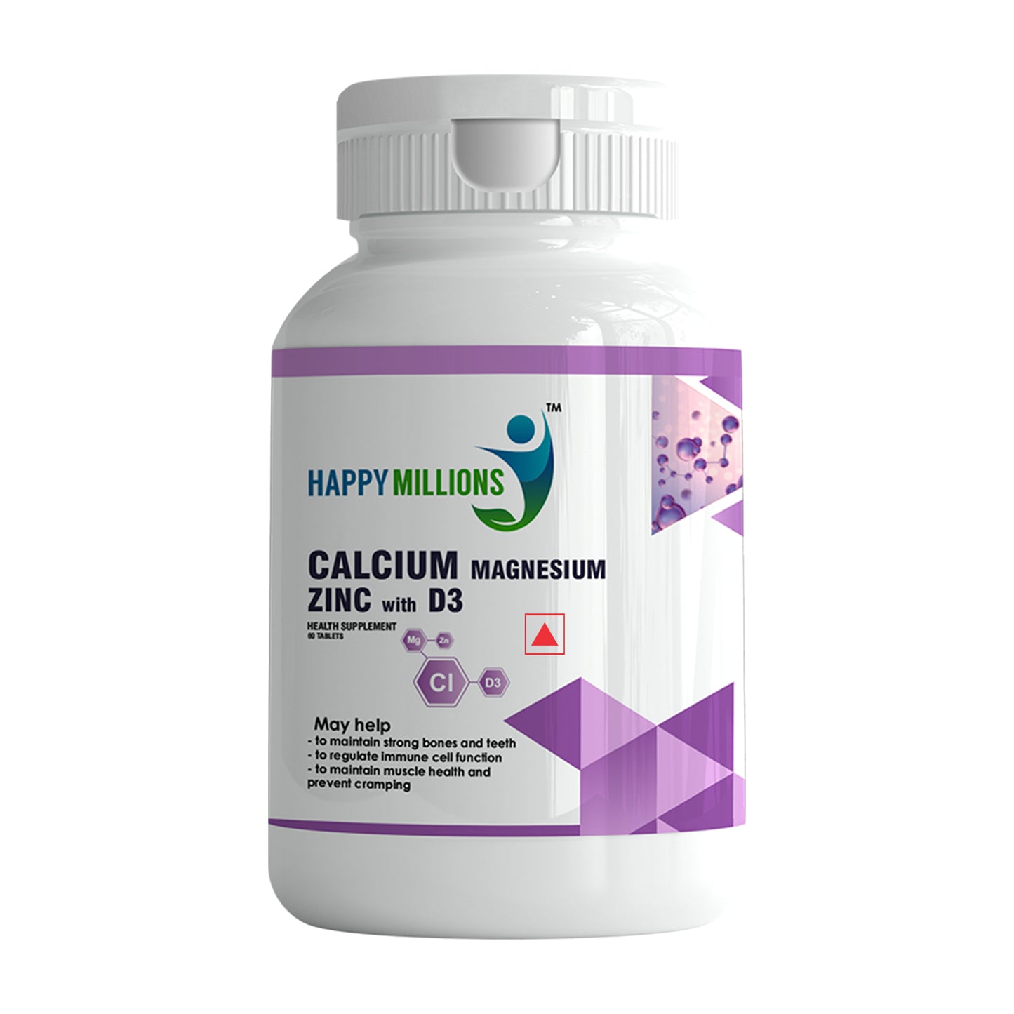 Happy Millions Calcium Magnesium Zinc with D3 Tablet | 60 Tablets