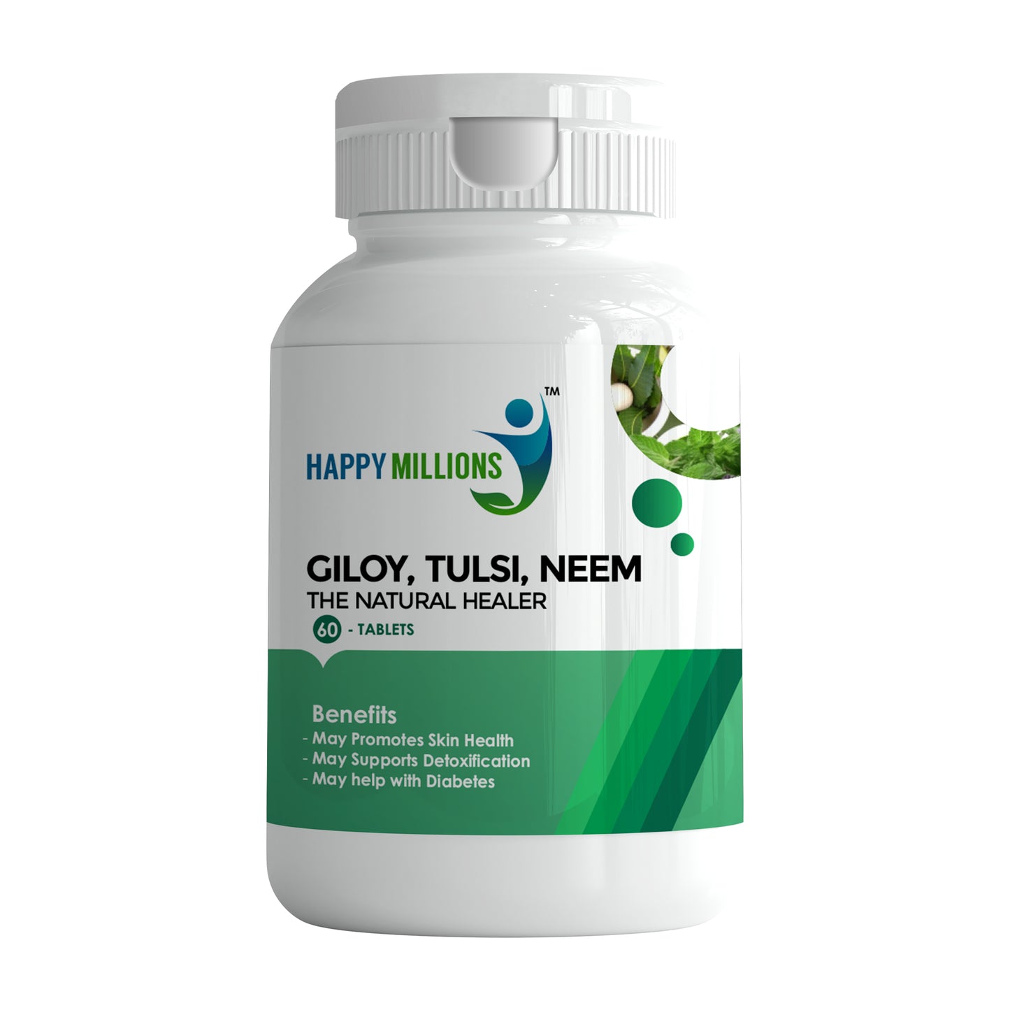 HappyMillions Giloy Tulsi Neem Ayurvedic Supplement for Skin Care Detoxification | 60 Tablets