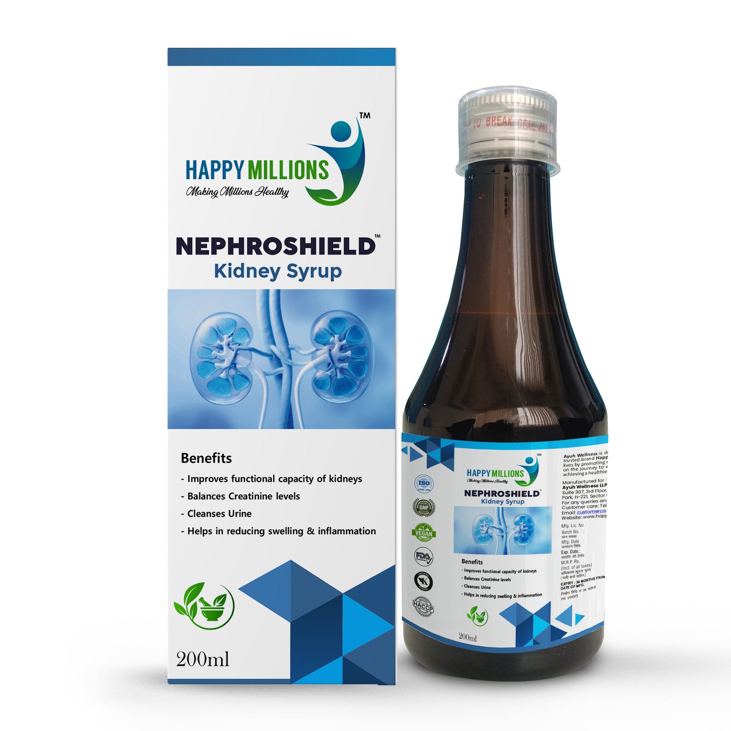 HappyMillions Nephroshield Syrup Kidney Detoxify Health Supplement 200ML
