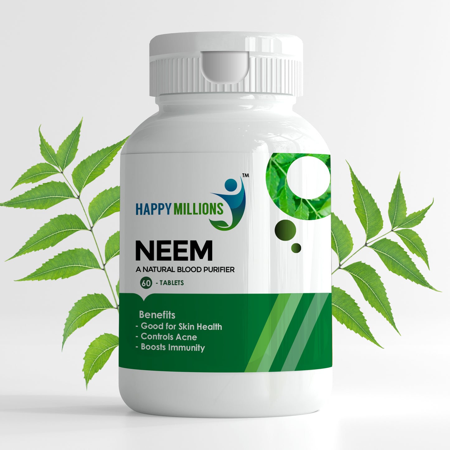 HappyMillions Neem Tablets | Natural Immune Support | Promotes Healthy Skin & Detoxification | 60 Tablets
