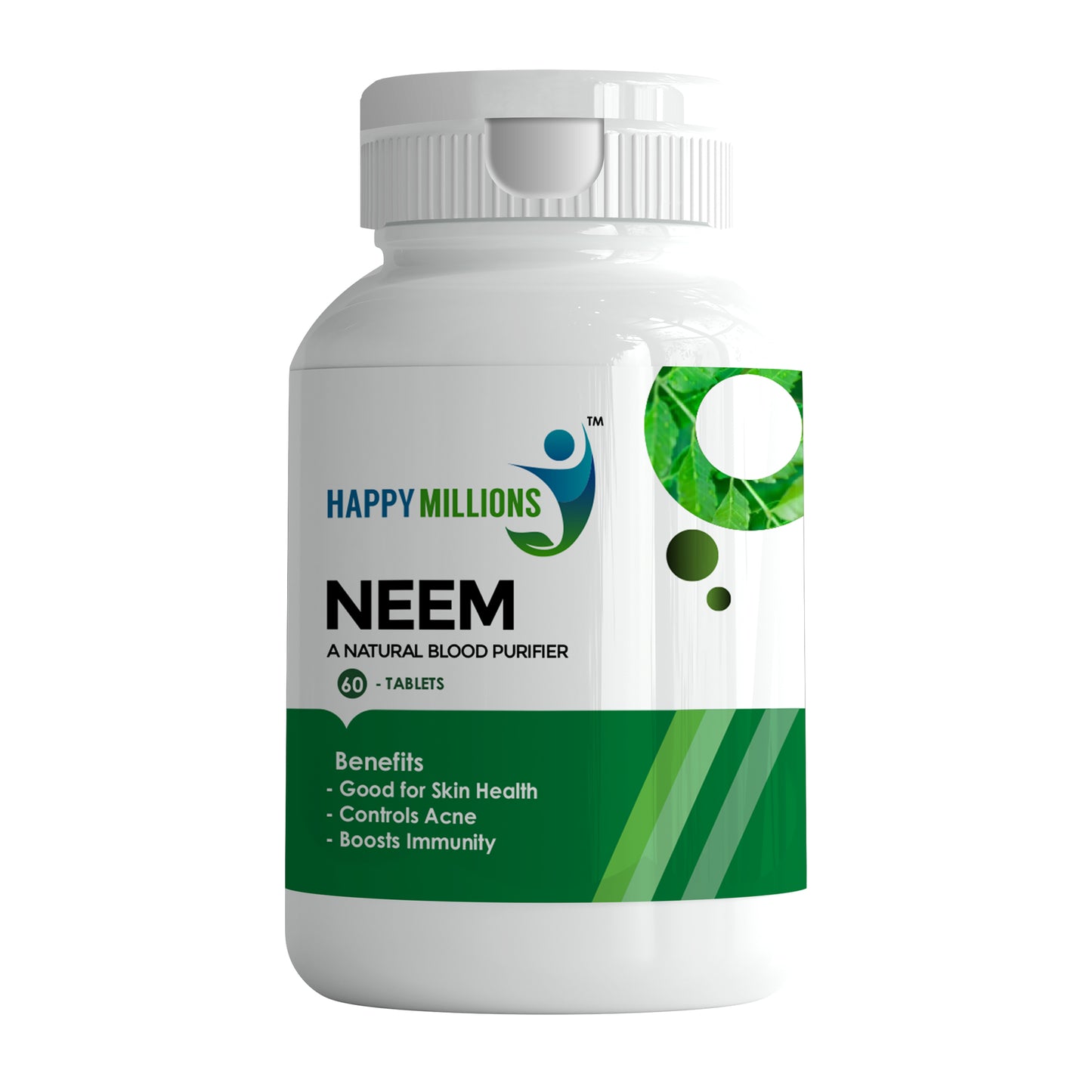 HappyMillions Neem Tablets | Natural Immune Support | Promotes Healthy Skin & Detoxification | 60 Tablets