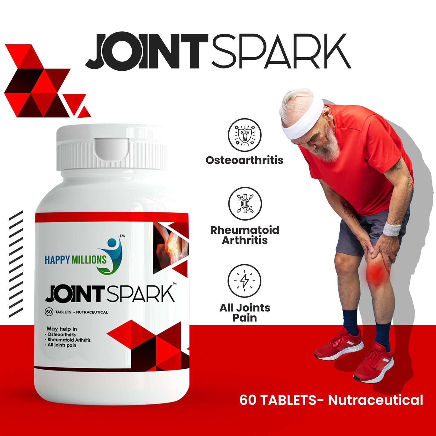 HappyMillions JointSpark & Calcium Combo | Joint Support & Bone Health | 60 + 60 Tablets
