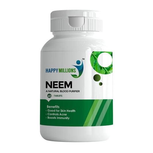 HappyMillions Neem Ayurvedic Tablets | Blood Purifier, Liver Detox, Skin Health | Supports Acne and Pimple Control | 60 Tablets