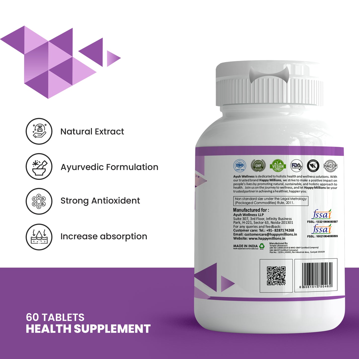 HappyMillions JointSpark & Calcium Combo | Joint Support & Bone Health | 60 + 60 Tablets