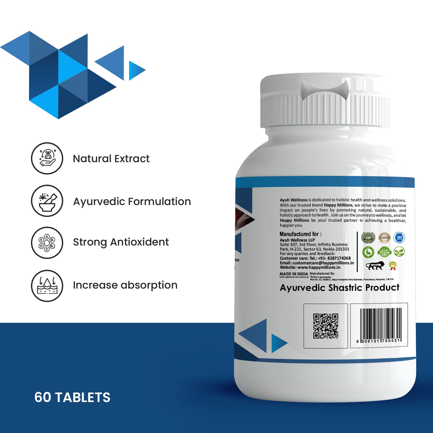 HappyMillions Triphala & Nephroshield 60 Tablets Combo | Ayurvedic Digestive Support & Kidney Health Supplement | Natural Detox & Cleansing Formula