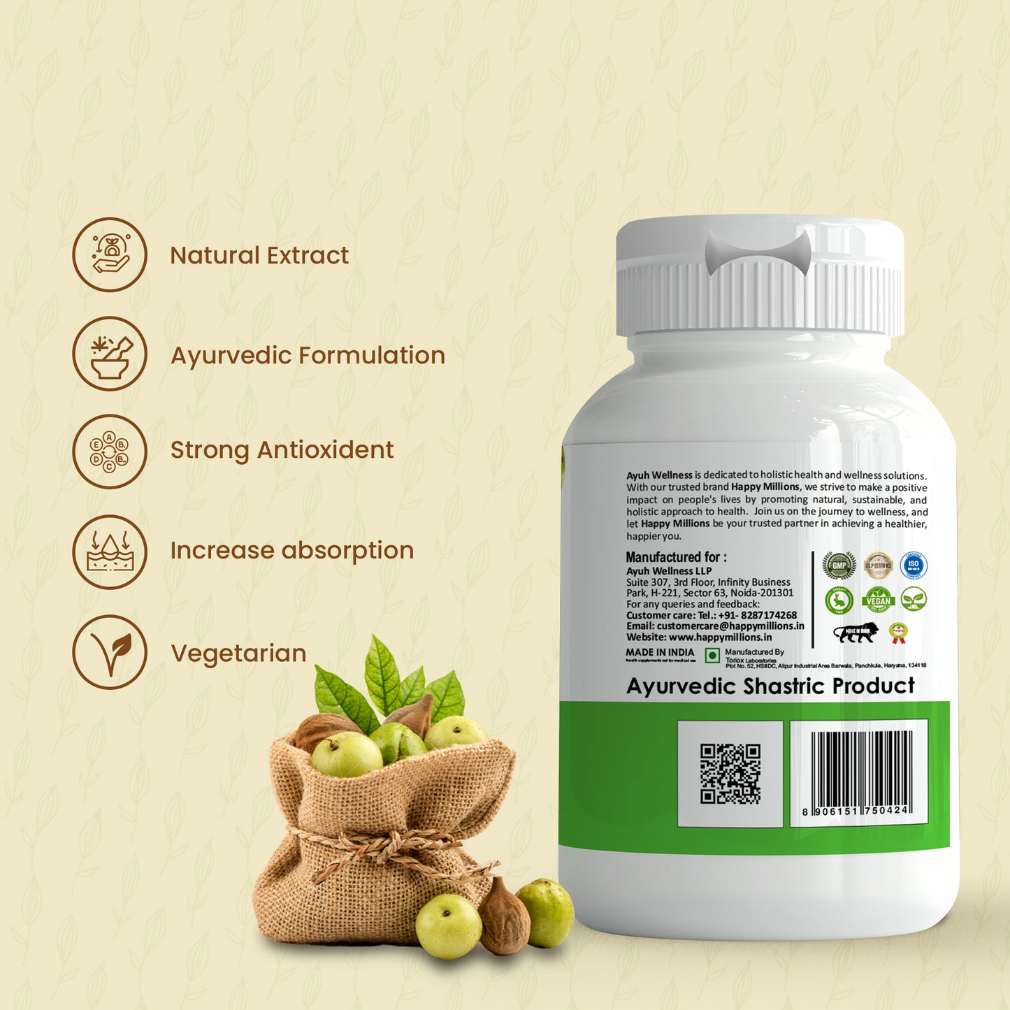 HappyMillions Ayurvedic Triphala Natural Digestive Health Supplement 60 Tablet