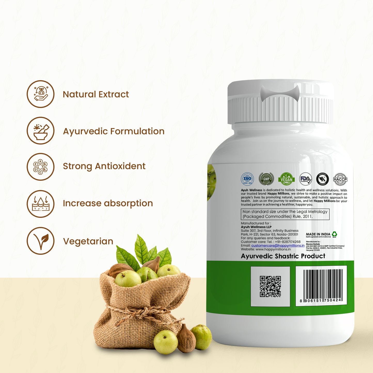 HappyMillions Triphala & Nephroshield 60 Tablets Combo | Ayurvedic Digestive Support & Kidney Health Supplement | Natural Detox & Cleansing Formula