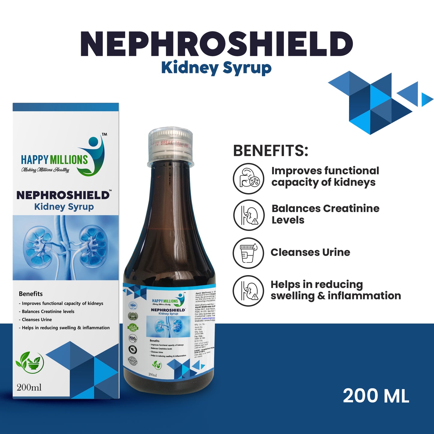 HappyMillions Neem Tablets (60 Tablets) & NephroShield Syrup (200 ml) Combo – Natural Kidney Health & Immune Support