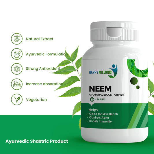 Explore Natural Purity: Happy Millions Neem Benefits for Skin Health, Immunity Boost, and Detoxification.
