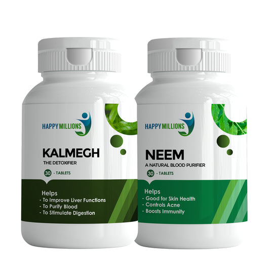 Unlock the energy of Nature Benefits of Happy Millions Kalmegh & Neem Tablets for Detox.
