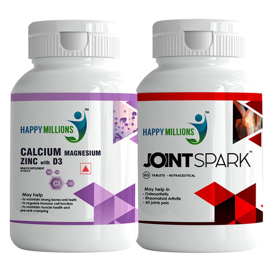 HappyMillions JointSpark & Calcium Combo | Joint Support & Bone Health | 60 + 60 Tablets