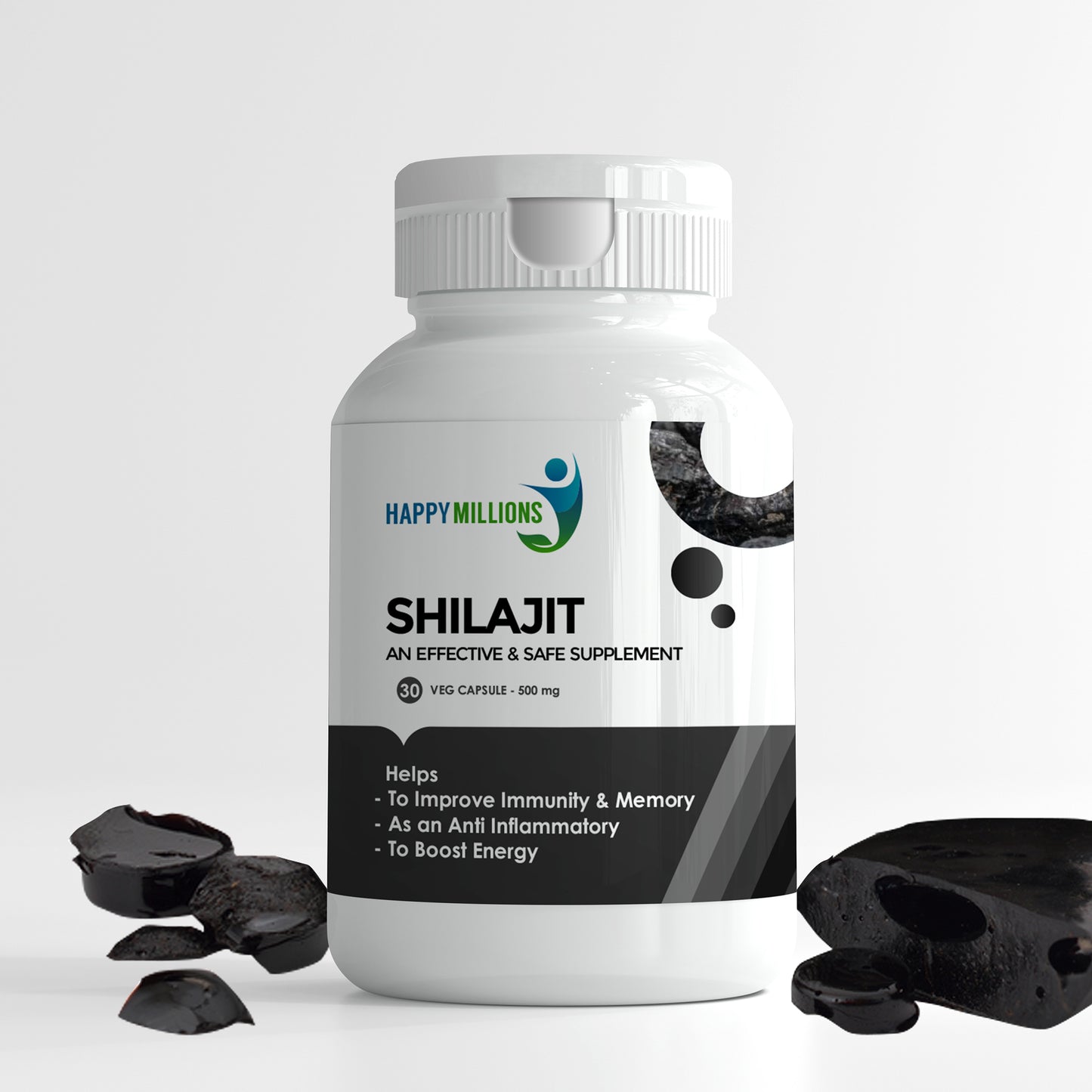 Happy Millions Shilajit - An Effective & Safe Supplement | 60 Tablets