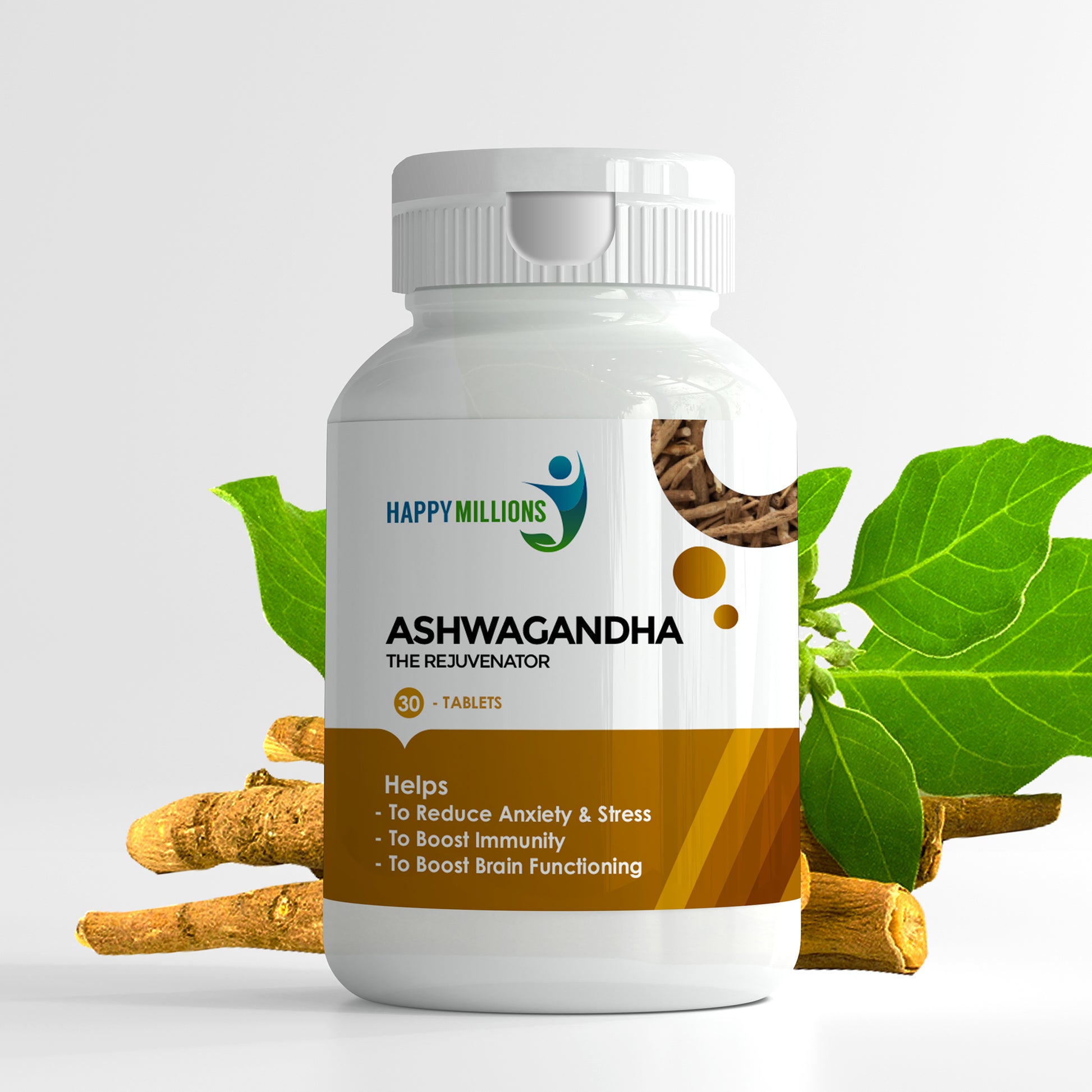 Experience Vitality & Stress Relief with Happy Millions Ashwagandha Benefits for Enhanced Well-being and Energy.