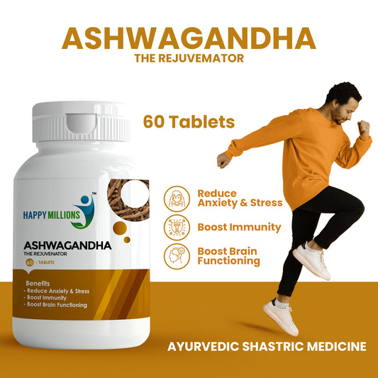 HappyMillions Triphala & Ashwagandha Combo | 60 Triphala Tablets + 60 Ashwagandha Tablets | Ayurvedic Wellness for Digestive Health, Stress Relief & Immunity Boost