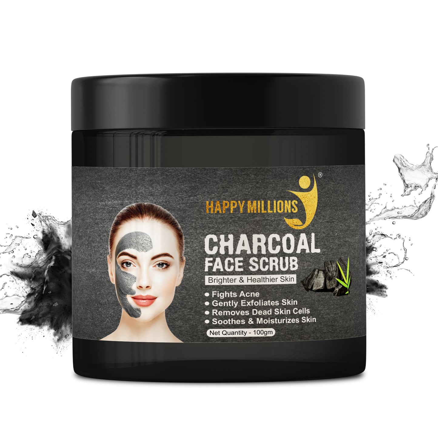 HappyMillions Charcoal Face Scrub || Pack of Two (100gm +100gm)  || Ayurvedic and Natural