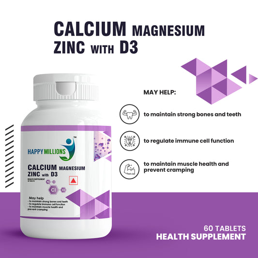 Happy Millions Calcium Magnesium Zinc with D3 Tablet | 60 Tablets