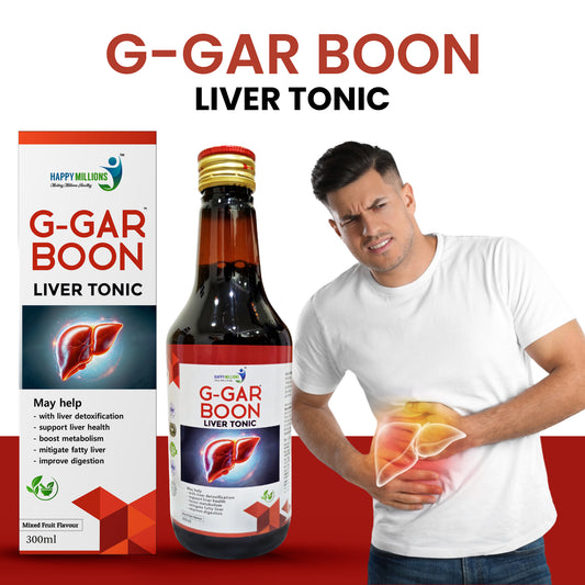 HappyMillions G-Gar Boon Liver Tonic | Ayurvedic Herbal Liver Detox | May Helps Liver Health, Aids Digestion, Reduces Fatty Liver, Boosts Metabolism, and Improves Vitality | 300ml