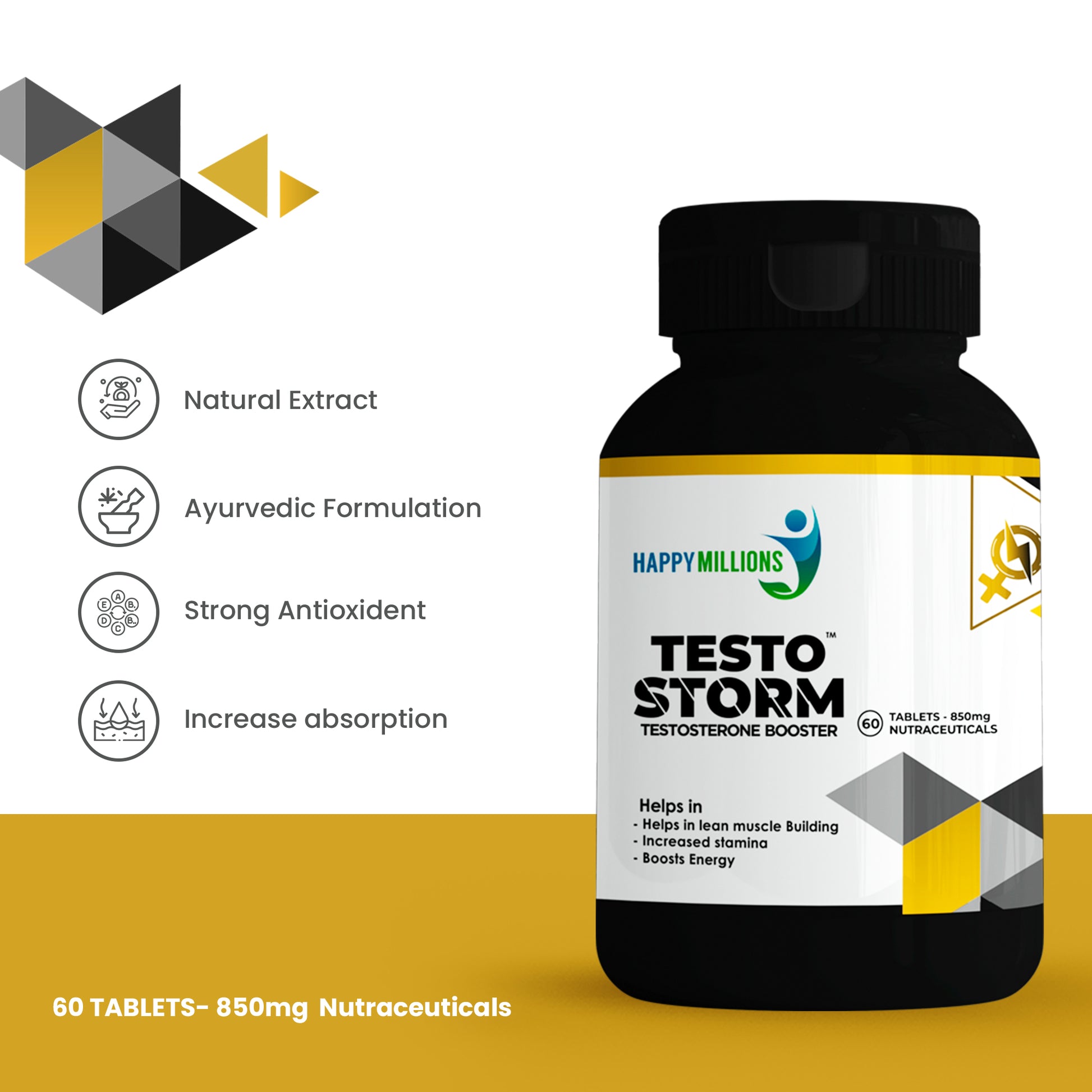 Boost Vitality with Happy Millions Testostorm: Enhance Testosterone Levels and Overall Wellness.