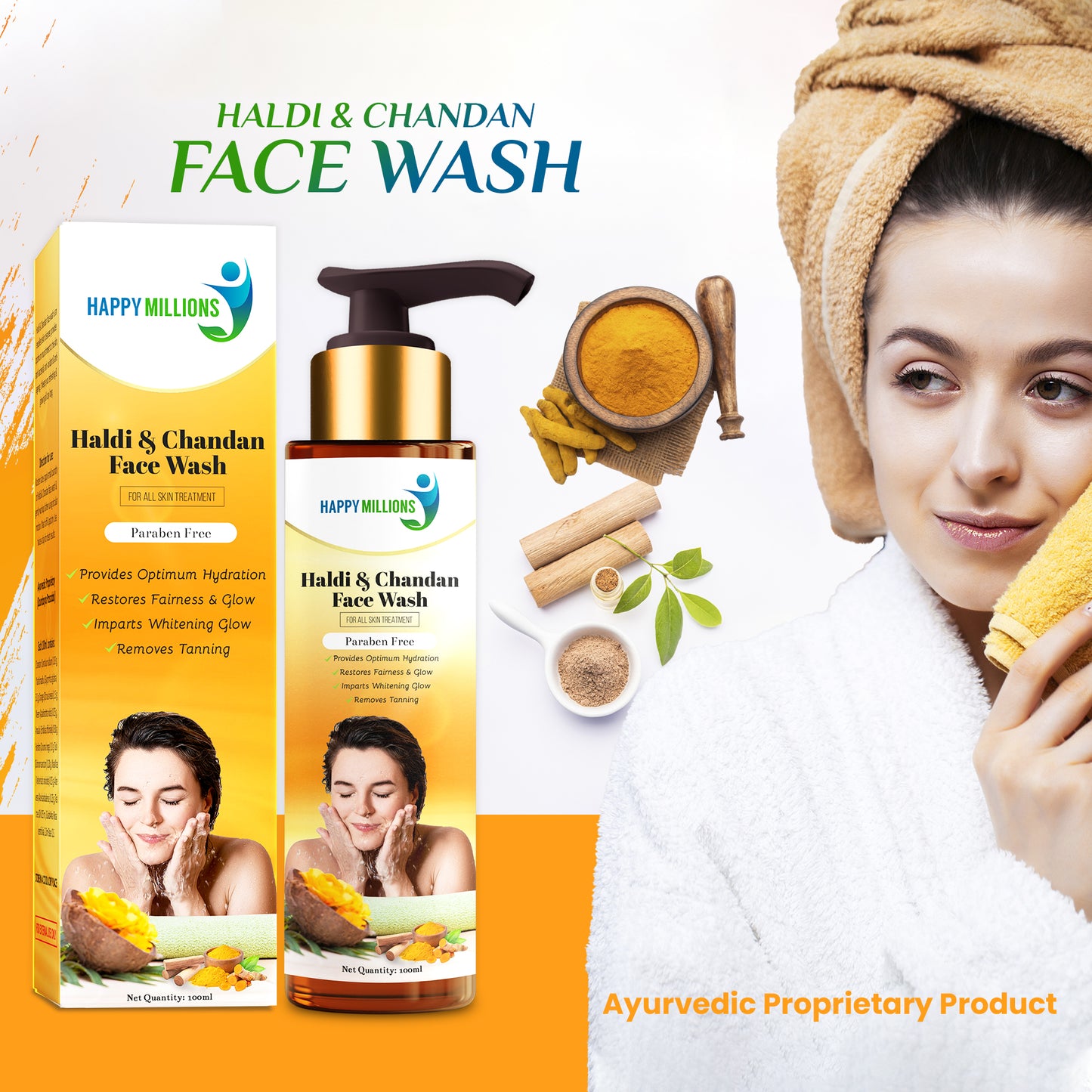 HappyMillions Haldi & Chandan Face Wash(100ml) || Ayurvedic and Natural