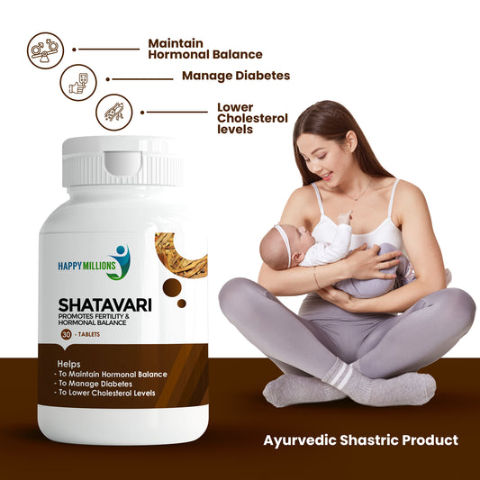 Boost Wellness with Happy Millions Shatavari Premier Herbal Supplement for Women's Health, Fertility Enhancement, and Hormonal Balance - Natural Ayurvedic Solution.