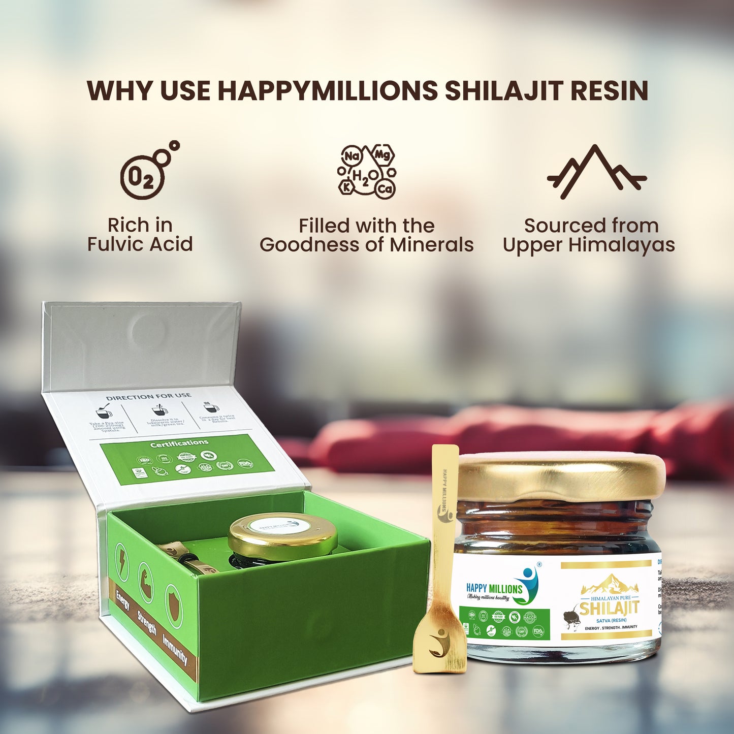 Explore Pure Potency Happy Millions Shilajit Resin Ingredients Unveil Energy Surge & Wellness.
