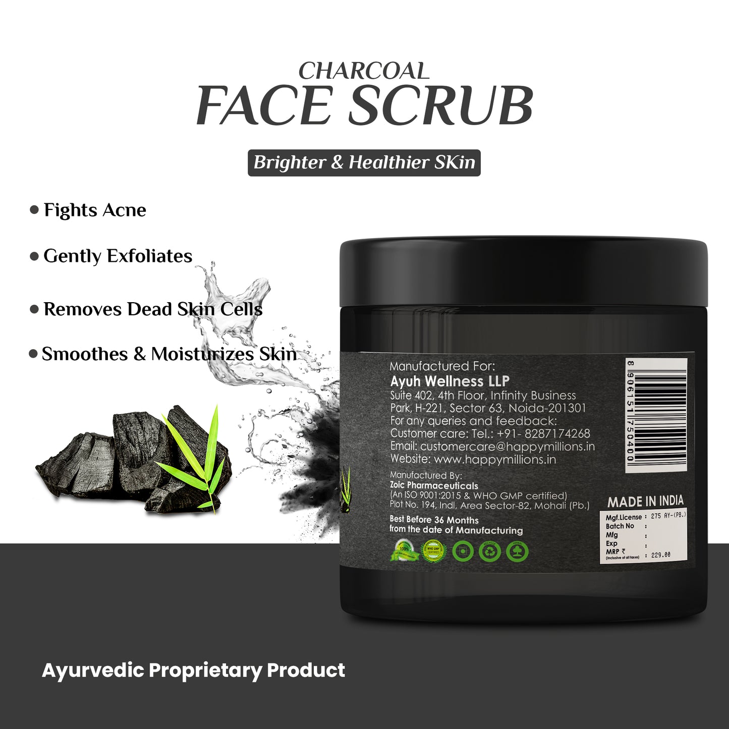 HappyMillions Charcoal Face Scrub(100gm) || Ayurvedic and Natural