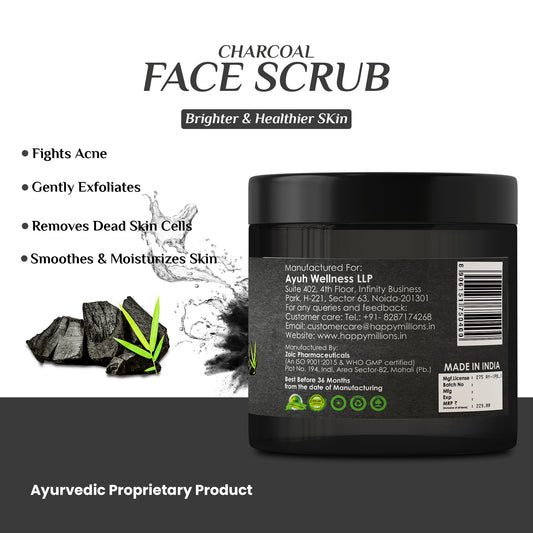 HappyMillions Charcoal Face Scrub(100gm) | Ayurvedic and Natural