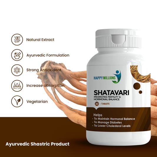 Happy Millions Shatavari Benefits Boost Fertility, Enhance Hormonal Balance, and Support Women's Health - Essential Ayurvedic Supplement.