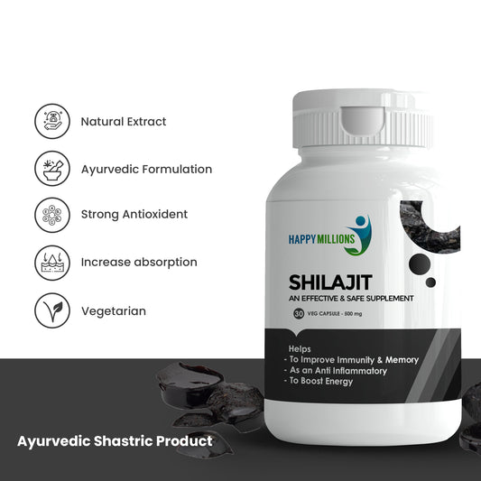 Happy Millions Shilajit - An Effective & Safe Supplement | 30 Tablets