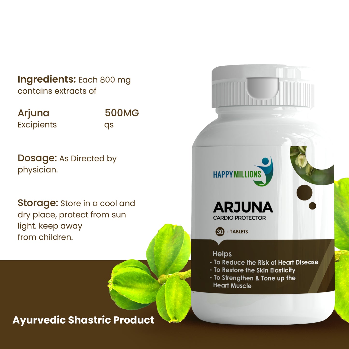 Explore Pure & Potent Happy Millions Arjuna Ingredients for Heart Health and Cardiovascular Support.