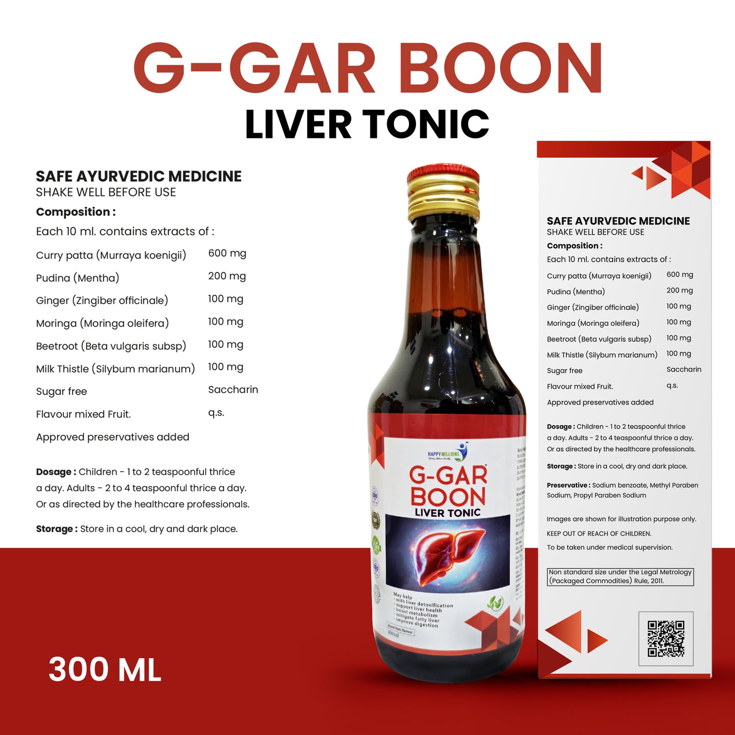 HappyMillions G-Gar Boon Liver Tonic | Ayurvedic Herbal Liver Detox | May Helps Liver Health, Aids Digestion, Reduces Fatty Liver, Boosts Metabolism, and Improves Vitality | 300ml