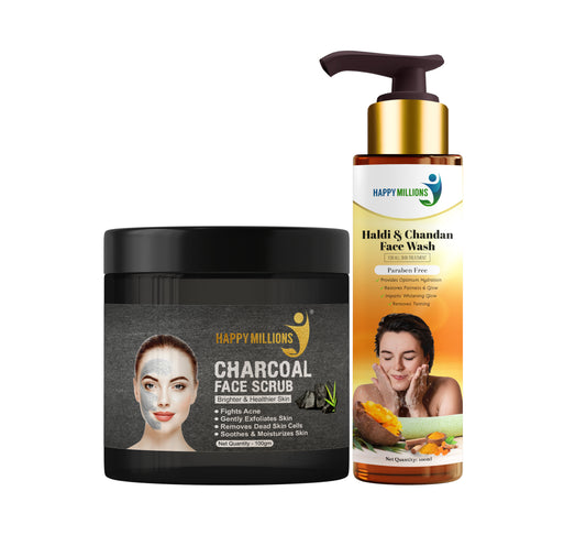 Haldi & Chandan Face Wash(100ml) & Charcoal Face Scrub (100gm) | Ayurvedic and Natural | Suitable for all skin types