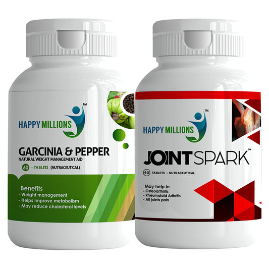 HappyMillions Garcinia Pepper & JointSpark Combo | Natural Weight Management & Joint Health Support | Fat Burner & Anti-Inflammatory | 60+60 Tablets