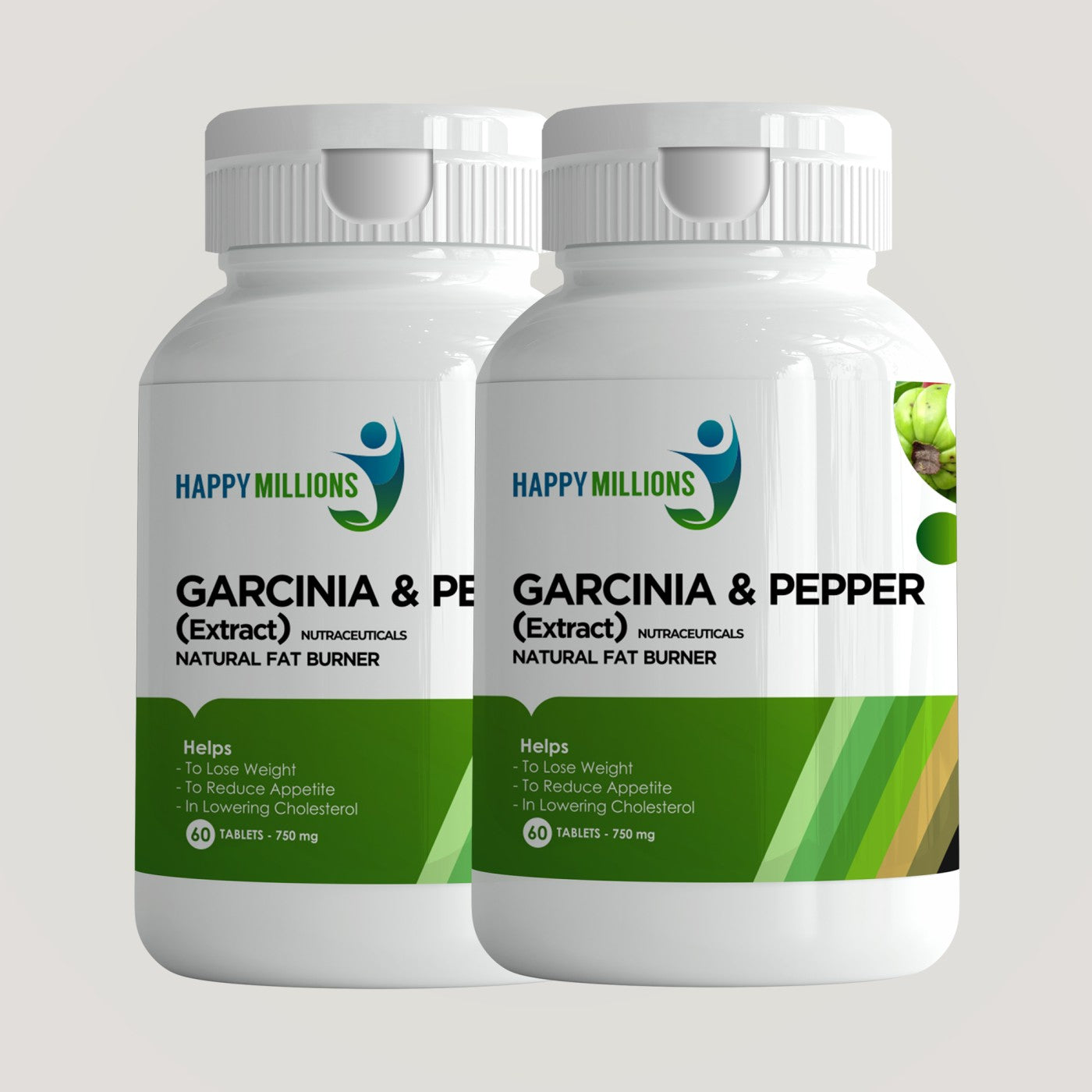 Happy Millions Garcinia & Pepper - Natural Fat Burner | 120 Tablets